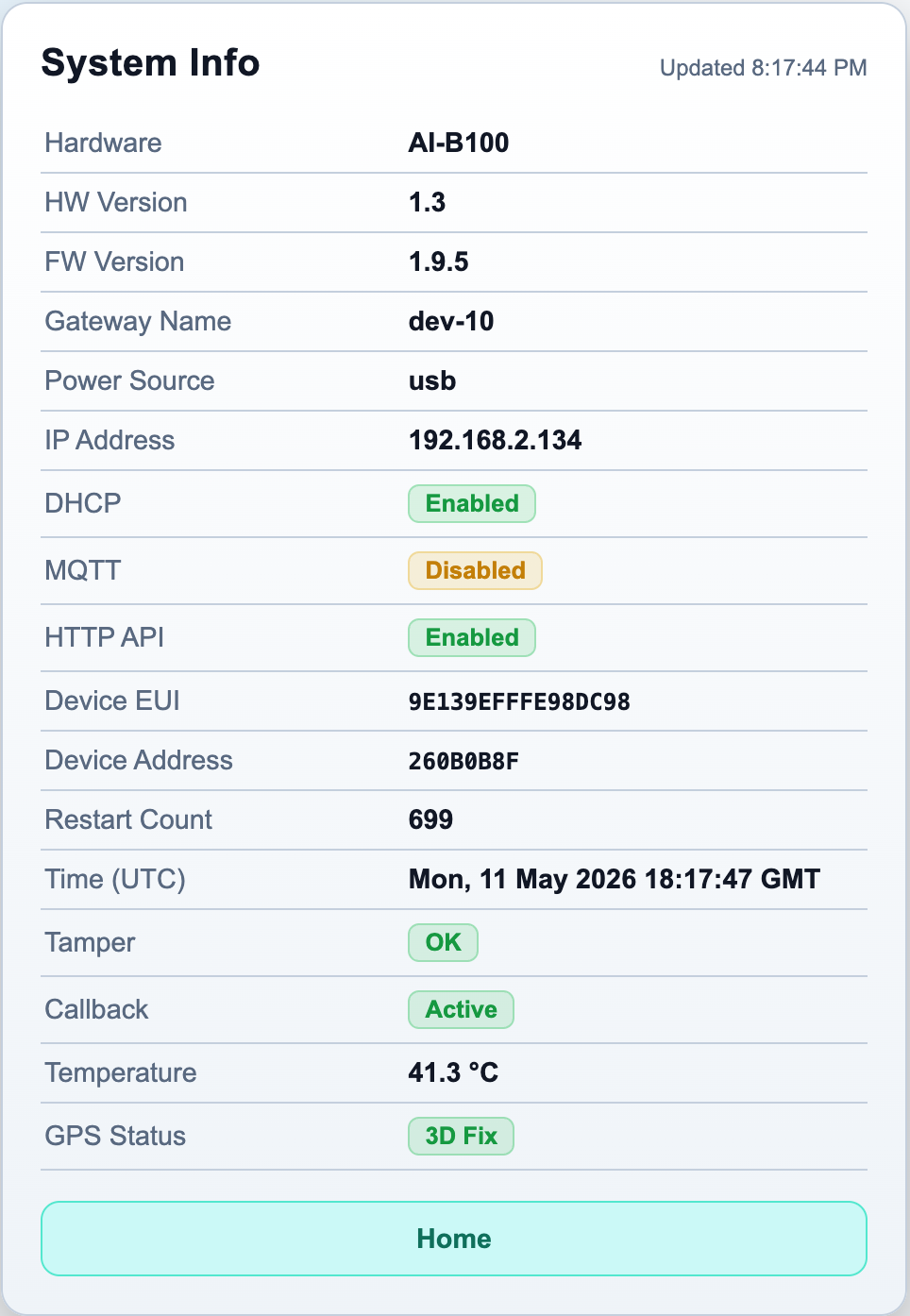 Info page screenshot
