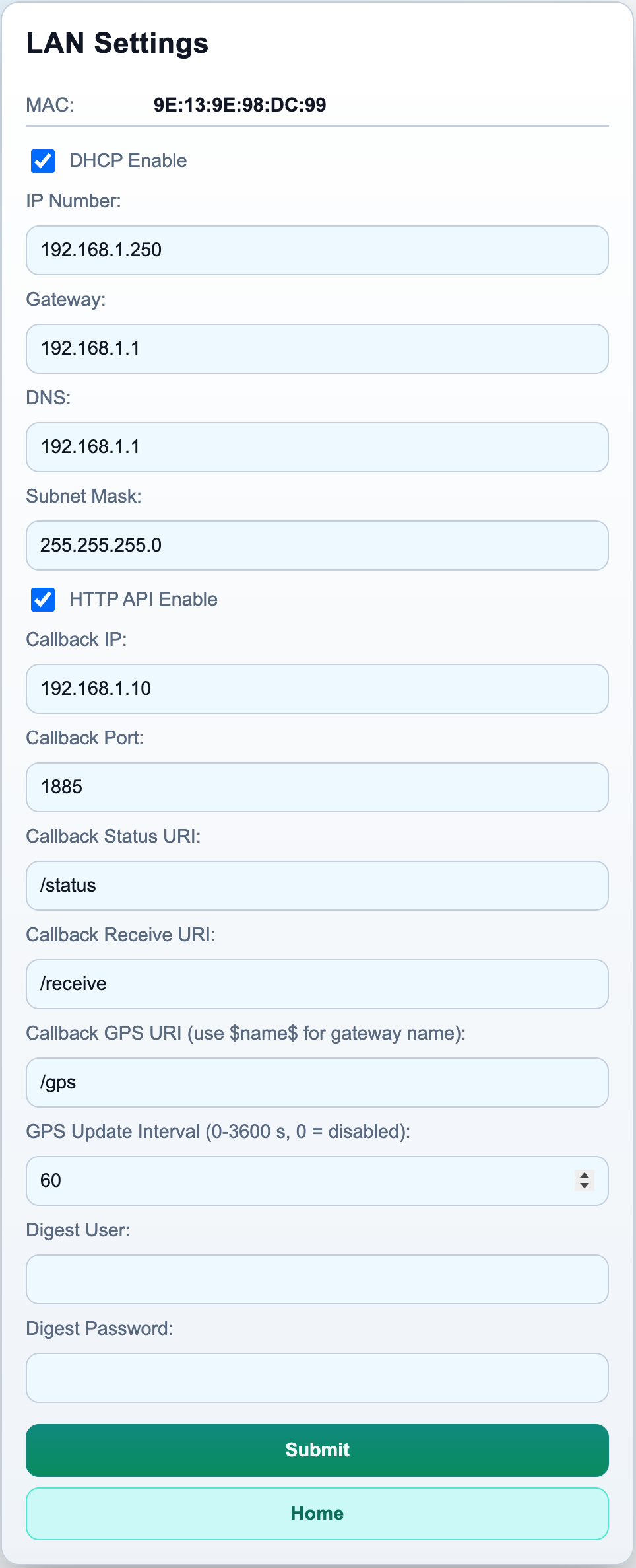 LAN settings page screenshot